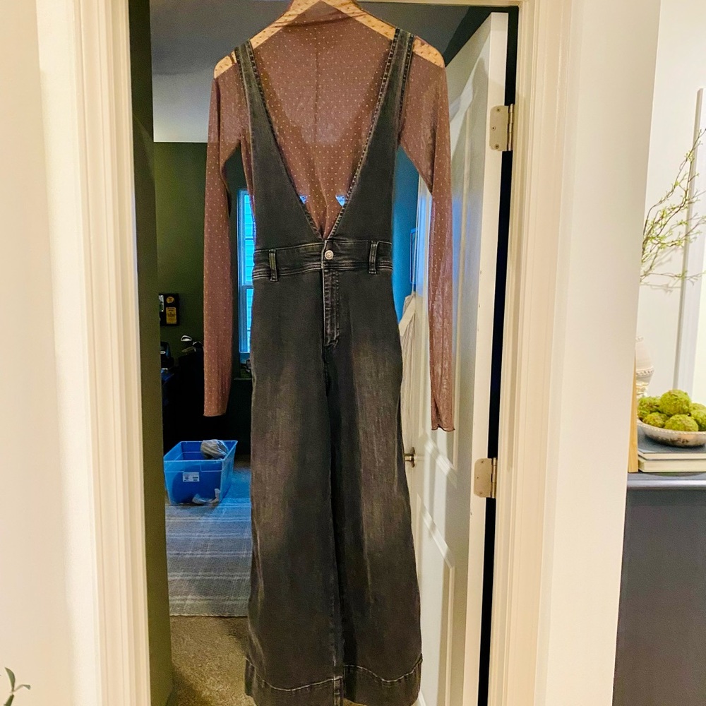 Free People Black Denim Jumpsuit
